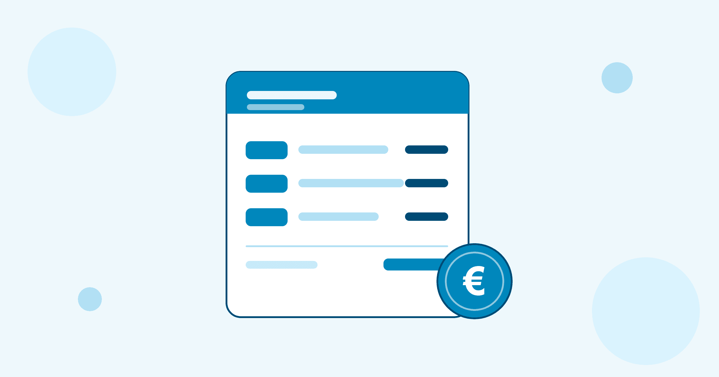 Flache Illustration: eine Rechnung mit Ziffernfeldern und Euro-Münze, Symbol für die GOÄ-Abrechnung in der Psychotherapie